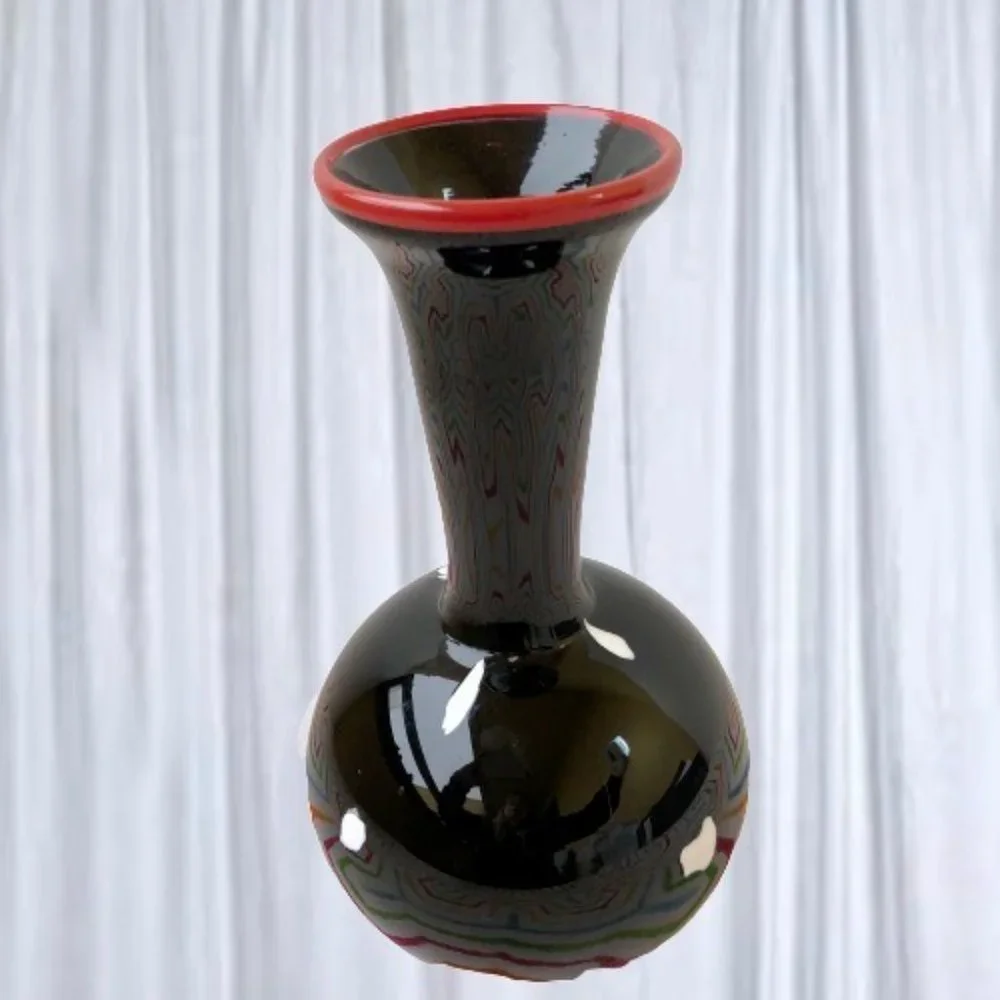 Viscosity Aloysi and Graham Vase Art Studio Glass Black + White